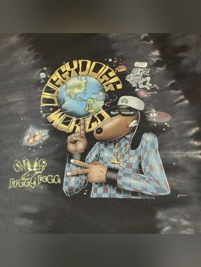 Doggy Dogg World Graphic Tee - Black with Blue and Yellow Print Sz S